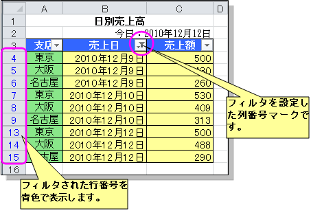 Excel10 フィルター 設定と解除