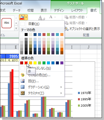 Excel10 棒個別の色変更